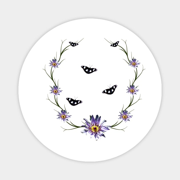 Water lily with butterlfies in Kenya Magnet by T-SHIRTS UND MEHR
